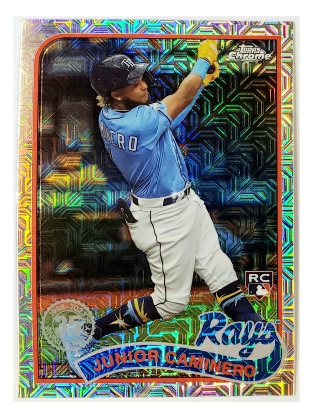 JUNIOR CAMINERO ROOKIE "1989" MOJO REFRACTOR SILVER PACK CHROME 2024 TOPPS, RAYS